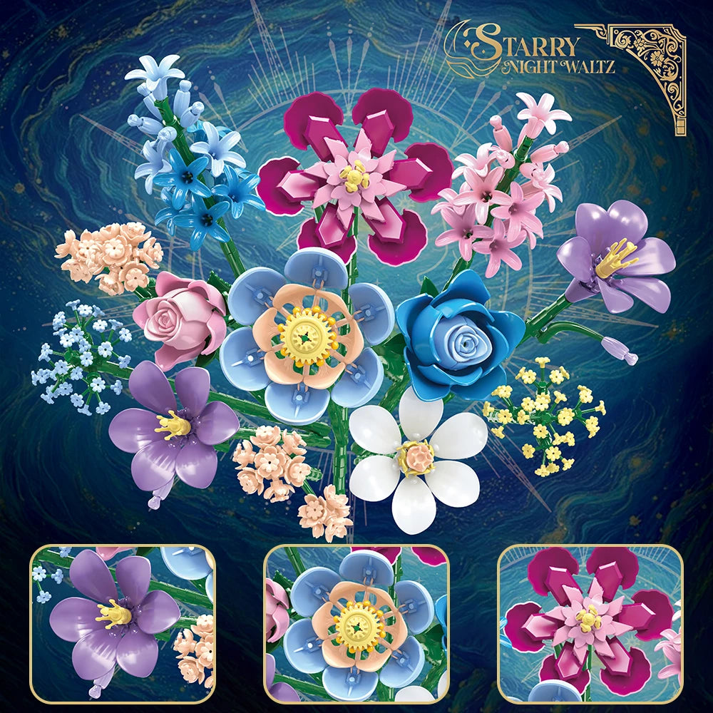MOC 730 PCS Colorful Simulated Flower Bricks 2026 New Eternal Flower Bricks Gift Box Diy Living Room Decor Kids Educational Toys