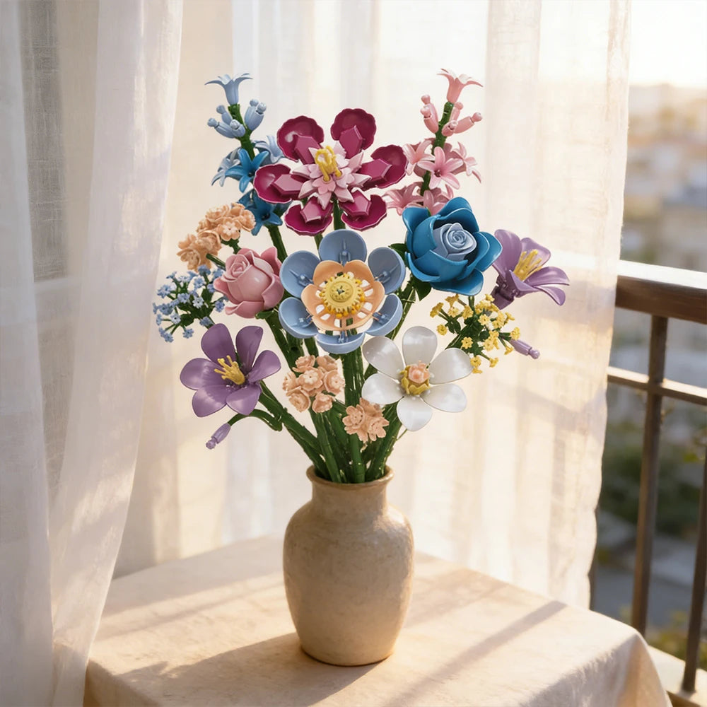 MOC 730 PCS Colorful Simulated Flower Bricks 2026 New Eternal Flower Bricks Gift Box Diy Living Room Decor Kids Educational Toys