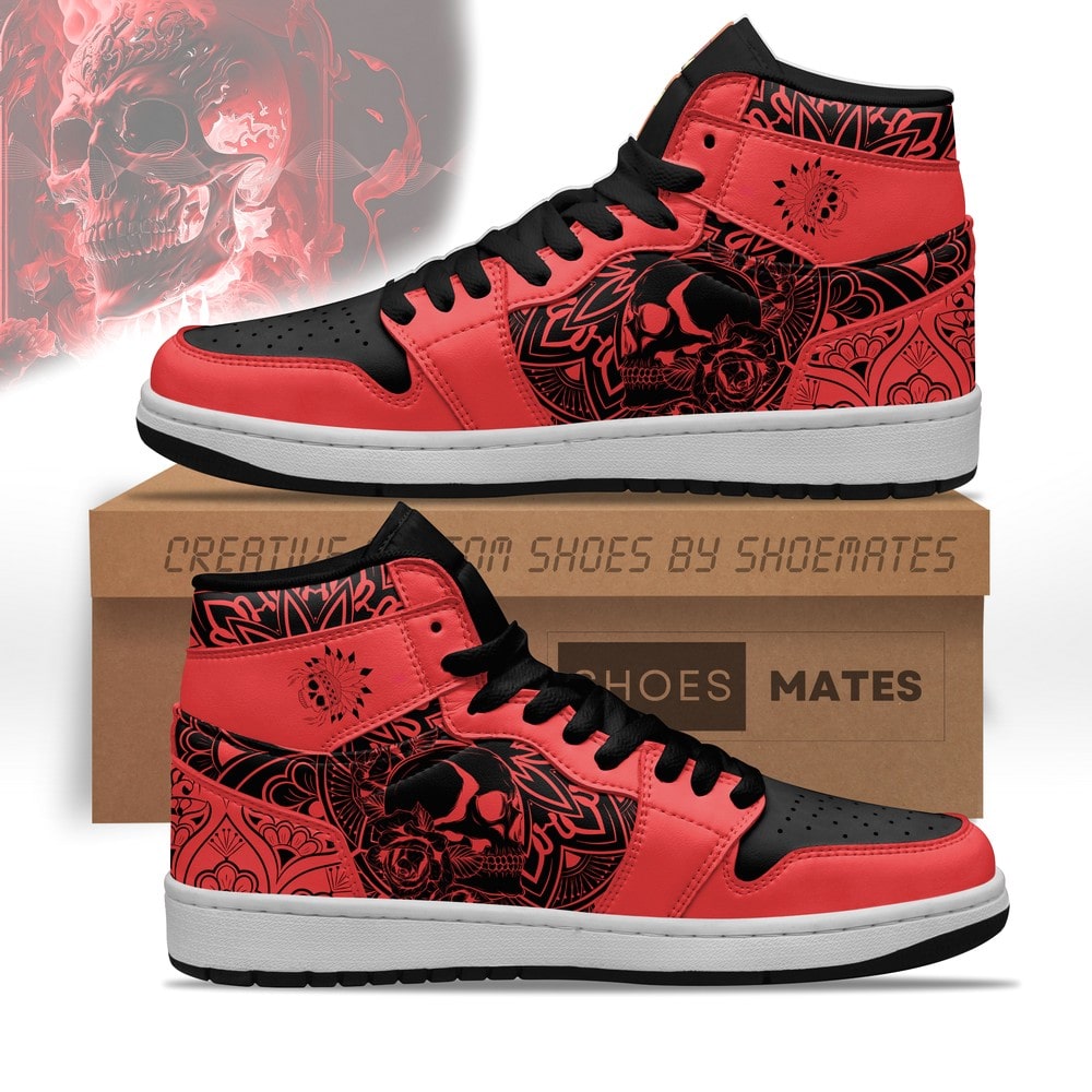 Red Skull Mandala AJ1 High Top Shoes