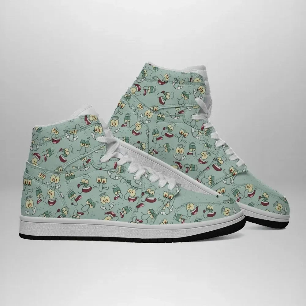 Squidward Faces Spongebob Squarepants Special High Top Shoes